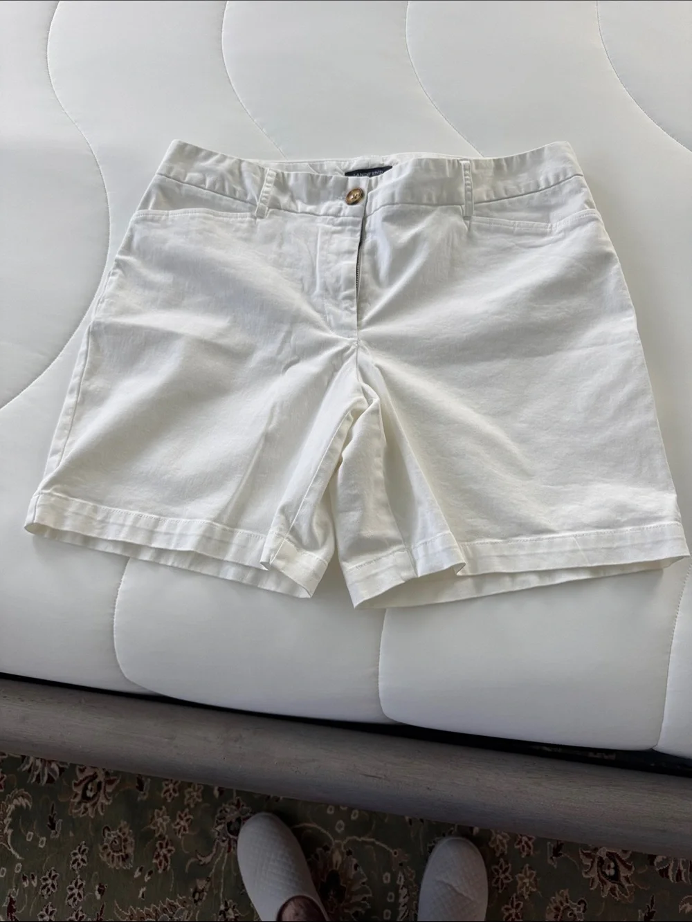 Lands' End Women's White Cotton Blend Bermuda Shorts